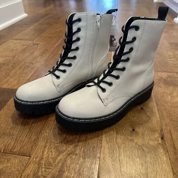 NWT Sincerely Jules Boots Combat military Chunky HARLEY Ivory Boots size 9 - Picture 3 of 12